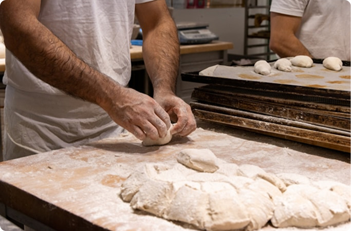 pastelero en el obrador trabajando la masa